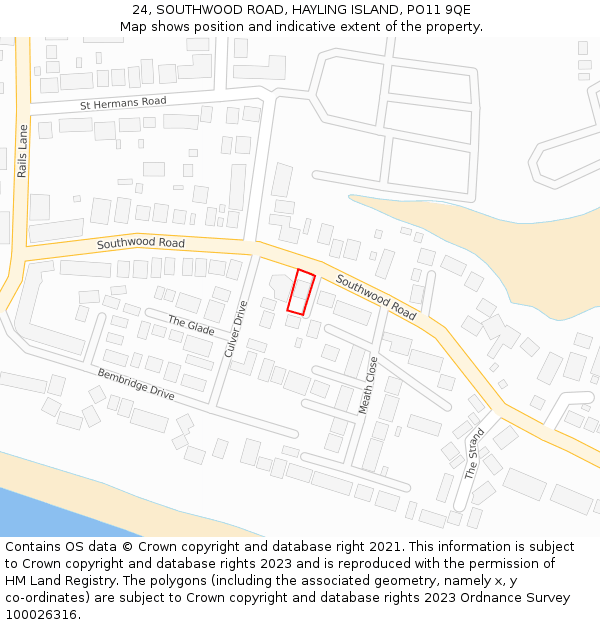 24, SOUTHWOOD ROAD, HAYLING ISLAND, PO11 9QE: Location map and indicative extent of plot