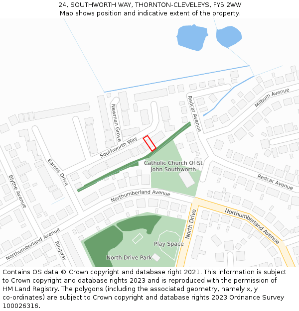24, SOUTHWORTH WAY, THORNTON-CLEVELEYS, FY5 2WW: Location map and indicative extent of plot