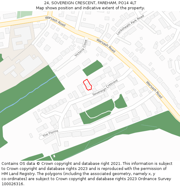 24, SOVEREIGN CRESCENT, FAREHAM, PO14 4LT: Location map and indicative extent of plot