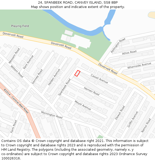 24, SPANBEEK ROAD, CANVEY ISLAND, SS8 8BP: Location map and indicative extent of plot
