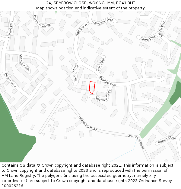 24, SPARROW CLOSE, WOKINGHAM, RG41 3HT: Location map and indicative extent of plot