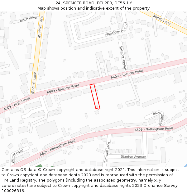 24, SPENCER ROAD, BELPER, DE56 1JY: Location map and indicative extent of plot