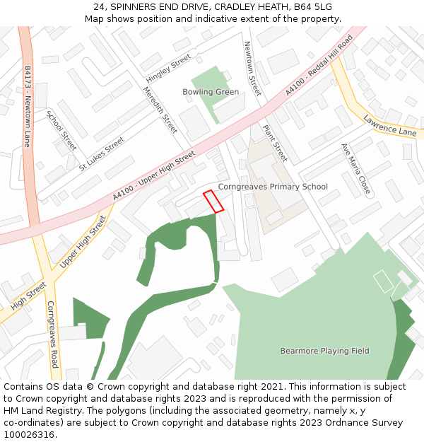 24, SPINNERS END DRIVE, CRADLEY HEATH, B64 5LG: Location map and indicative extent of plot