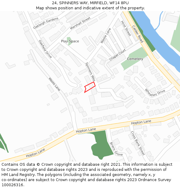 24, SPINNERS WAY, MIRFIELD, WF14 8PU: Location map and indicative extent of plot