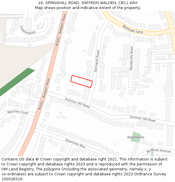 24, SPRINGHILL ROAD, SAFFRON WALDEN, CB11 4AH: Location map and indicative extent of plot