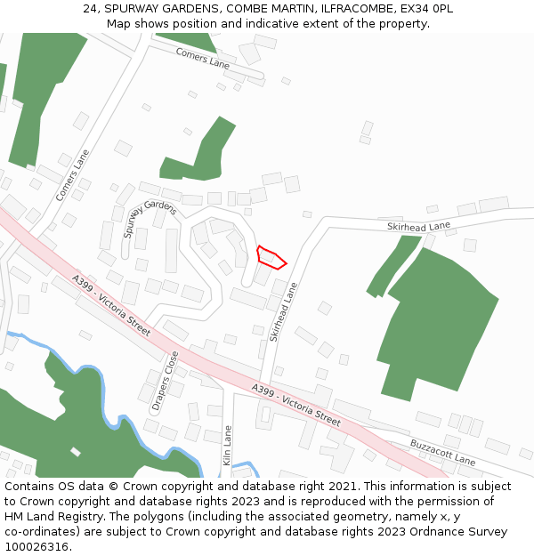 24, SPURWAY GARDENS, COMBE MARTIN, ILFRACOMBE, EX34 0PL: Location map and indicative extent of plot