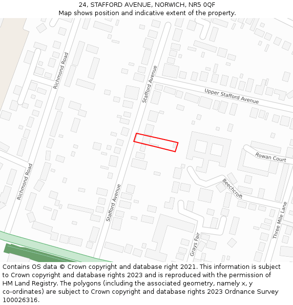 24, STAFFORD AVENUE, NORWICH, NR5 0QF: Location map and indicative extent of plot