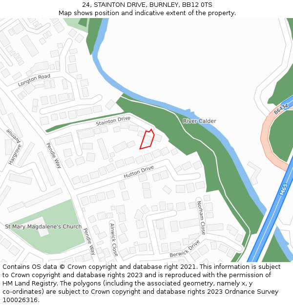 24, STAINTON DRIVE, BURNLEY, BB12 0TS: Location map and indicative extent of plot