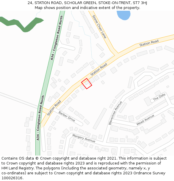 24, STATION ROAD, SCHOLAR GREEN, STOKE-ON-TRENT, ST7 3HJ: Location map and indicative extent of plot