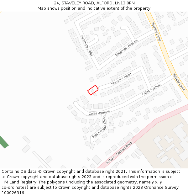24, STAVELEY ROAD, ALFORD, LN13 0PN: Location map and indicative extent of plot
