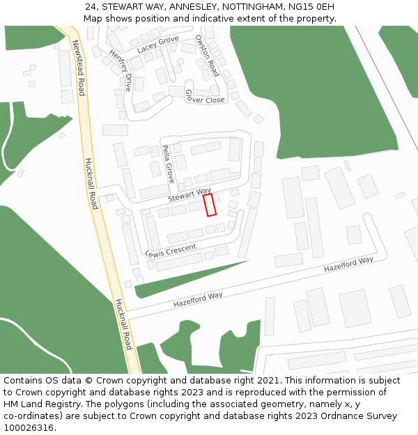 24, STEWART WAY, ANNESLEY, NOTTINGHAM, NG15 0EH: Location map and indicative extent of plot