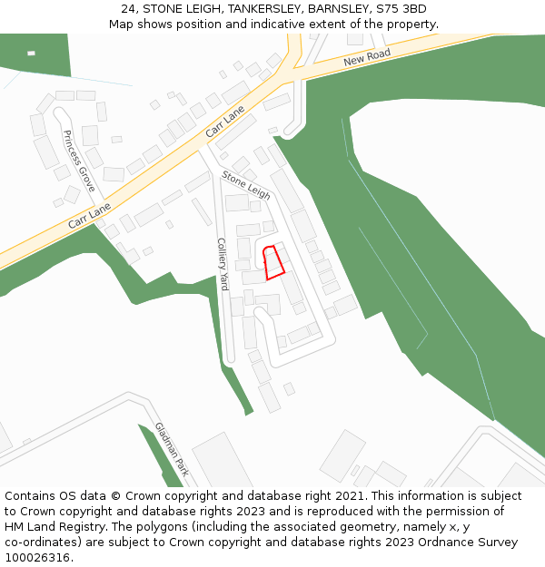 24, STONE LEIGH, TANKERSLEY, BARNSLEY, S75 3BD: Location map and indicative extent of plot