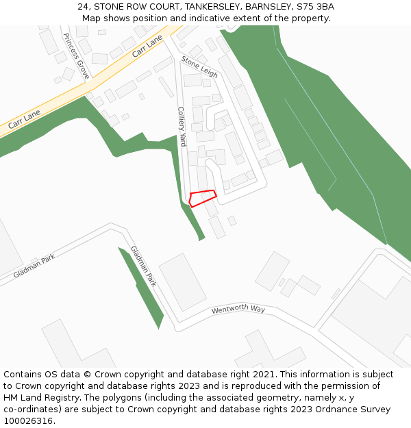 24, STONE ROW COURT, TANKERSLEY, BARNSLEY, S75 3BA: Location map and indicative extent of plot