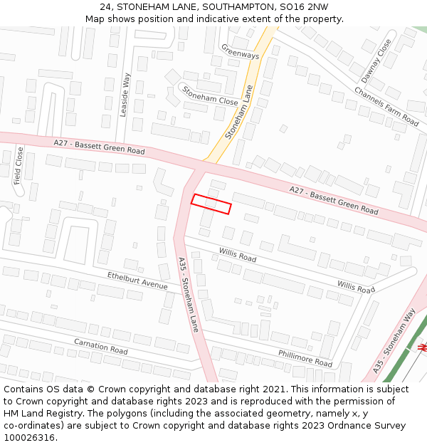 24, STONEHAM LANE, SOUTHAMPTON, SO16 2NW: Location map and indicative extent of plot