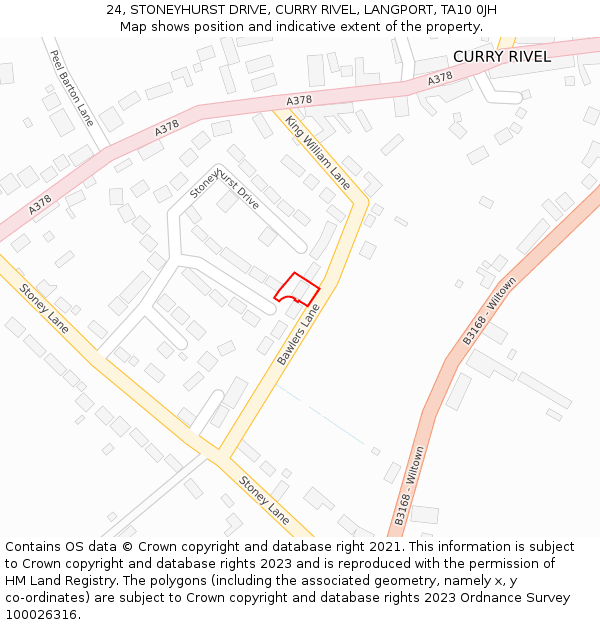 24, STONEYHURST DRIVE, CURRY RIVEL, LANGPORT, TA10 0JH: Location map and indicative extent of plot