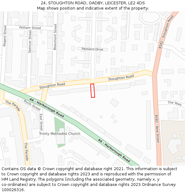 24, STOUGHTON ROAD, OADBY, LEICESTER, LE2 4DS: Location map and indicative extent of plot