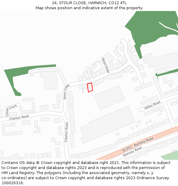 24, STOUR CLOSE, HARWICH, CO12 4TL: Location map and indicative extent of plot