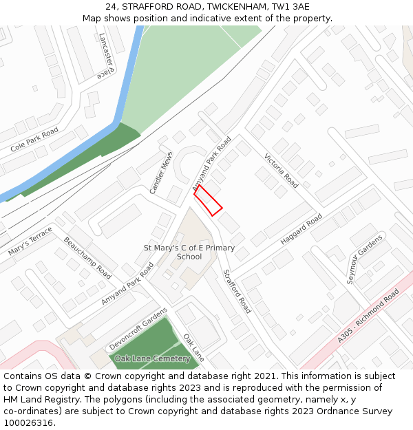 24, STRAFFORD ROAD, TWICKENHAM, TW1 3AE: Location map and indicative extent of plot