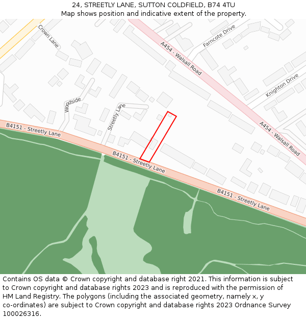 24, STREETLY LANE, SUTTON COLDFIELD, B74 4TU: Location map and indicative extent of plot