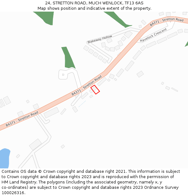 24, STRETTON ROAD, MUCH WENLOCK, TF13 6AS: Location map and indicative extent of plot