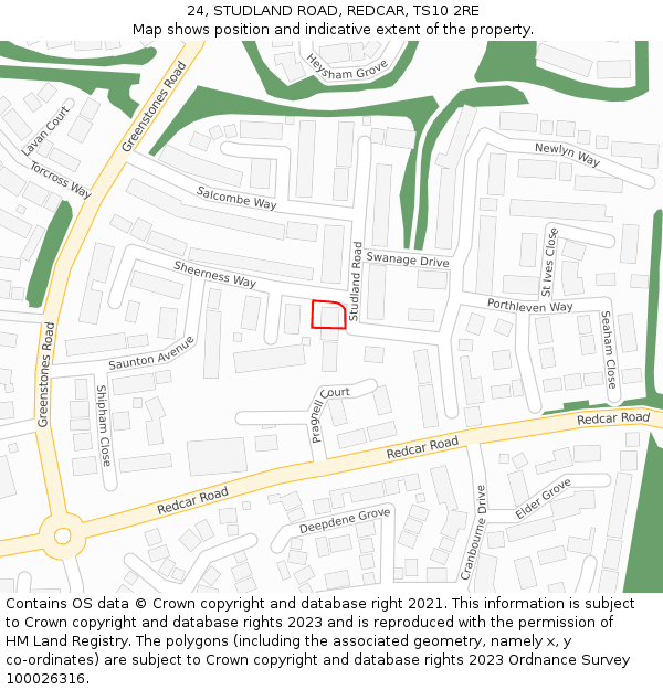 24, STUDLAND ROAD, REDCAR, TS10 2RE: Location map and indicative extent of plot