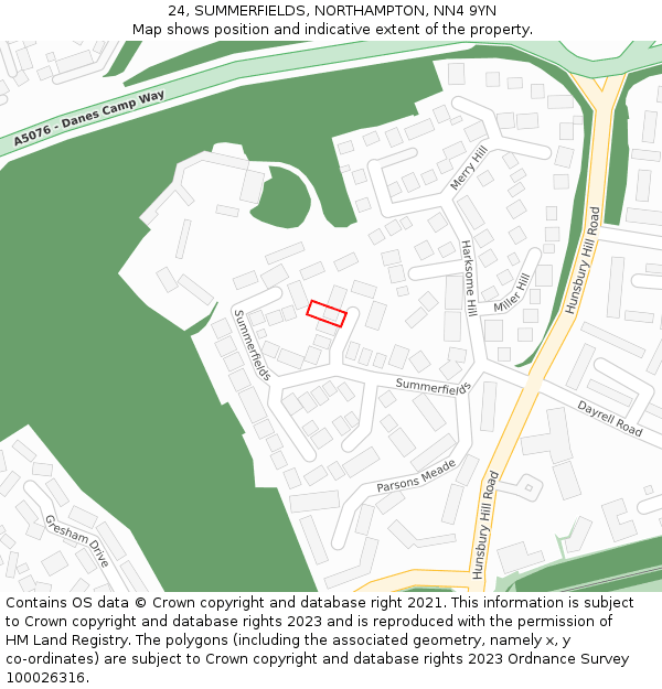 24, SUMMERFIELDS, NORTHAMPTON, NN4 9YN: Location map and indicative extent of plot