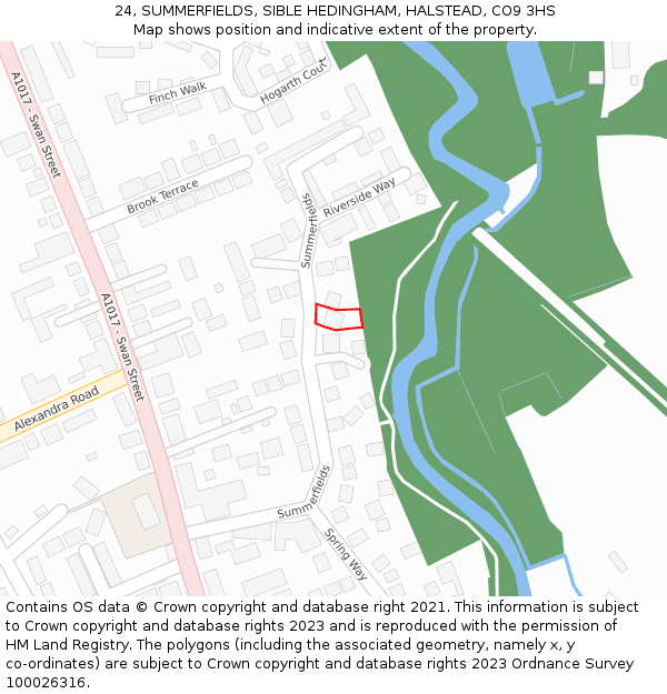 24, SUMMERFIELDS, SIBLE HEDINGHAM, HALSTEAD, CO9 3HS: Location map and indicative extent of plot