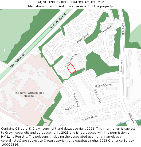 24, SUNDBURY RISE, BIRMINGHAM, B31 2EZ: Location map and indicative extent of plot