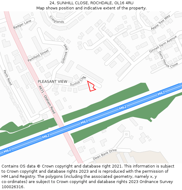 24, SUNHILL CLOSE, ROCHDALE, OL16 4RU: Location map and indicative extent of plot