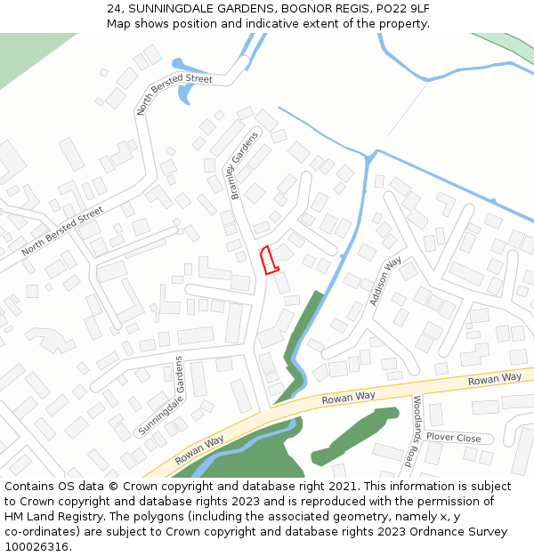 24, SUNNINGDALE GARDENS, BOGNOR REGIS, PO22 9LF: Location map and indicative extent of plot