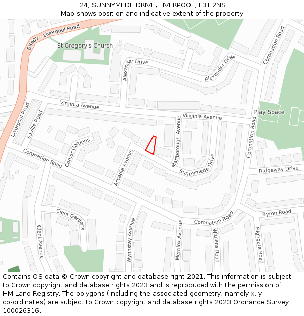 24, SUNNYMEDE DRIVE, LIVERPOOL, L31 2NS: Location map and indicative extent of plot