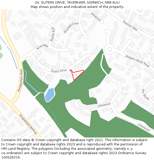 24, SUTERS DRIVE, TAVERHAM, NORWICH, NR8 6UU: Location map and indicative extent of plot