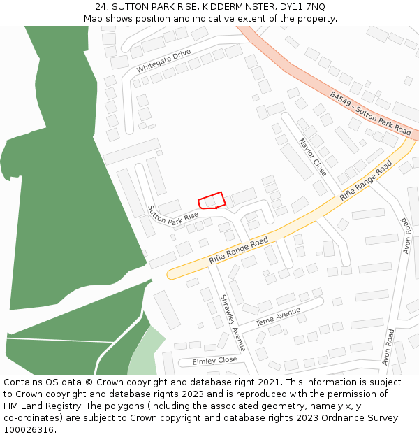 24, SUTTON PARK RISE, KIDDERMINSTER, DY11 7NQ: Location map and indicative extent of plot