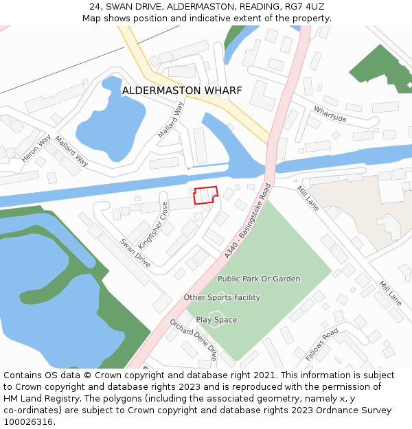 24, SWAN DRIVE, ALDERMASTON, READING, RG7 4UZ: Location map and indicative extent of plot