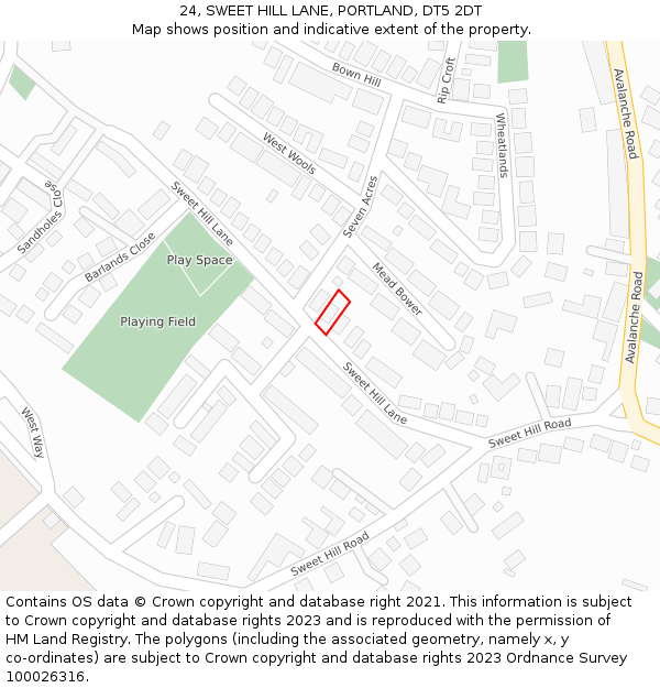 24, SWEET HILL LANE, PORTLAND, DT5 2DT: Location map and indicative extent of plot