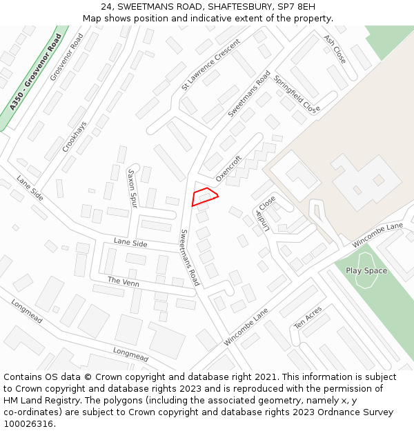 24, SWEETMANS ROAD, SHAFTESBURY, SP7 8EH: Location map and indicative extent of plot