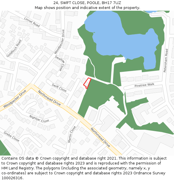 24, SWIFT CLOSE, POOLE, BH17 7UZ: Location map and indicative extent of plot