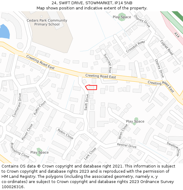 24, SWIFT DRIVE, STOWMARKET, IP14 5NB: Location map and indicative extent of plot