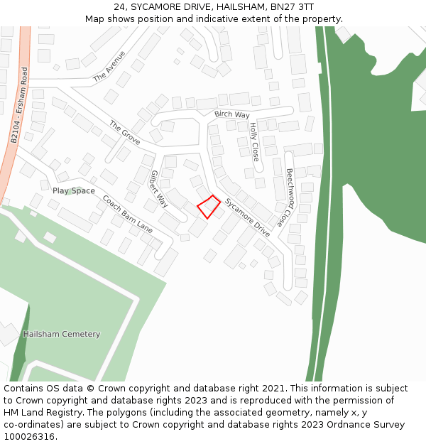 24, SYCAMORE DRIVE, HAILSHAM, BN27 3TT: Location map and indicative extent of plot