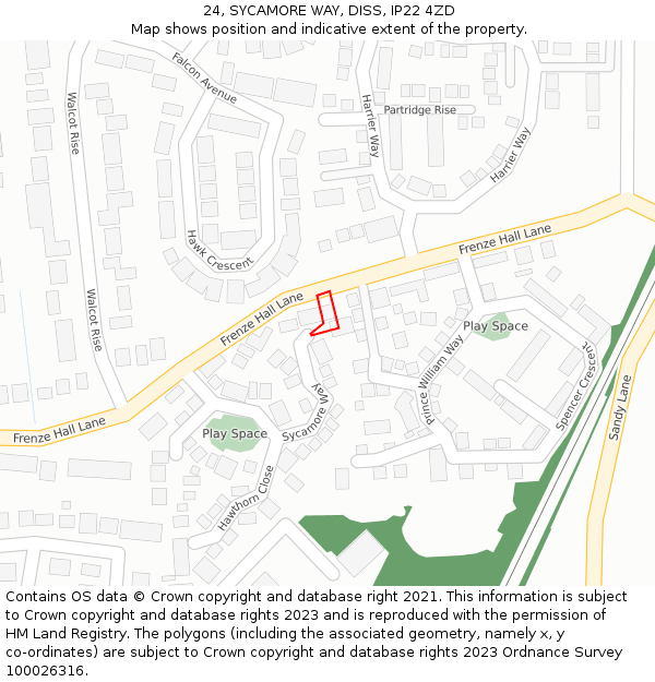 24, SYCAMORE WAY, DISS, IP22 4ZD: Location map and indicative extent of plot