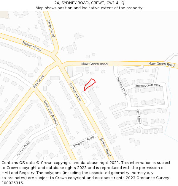 24, SYDNEY ROAD, CREWE, CW1 4HQ: Location map and indicative extent of plot