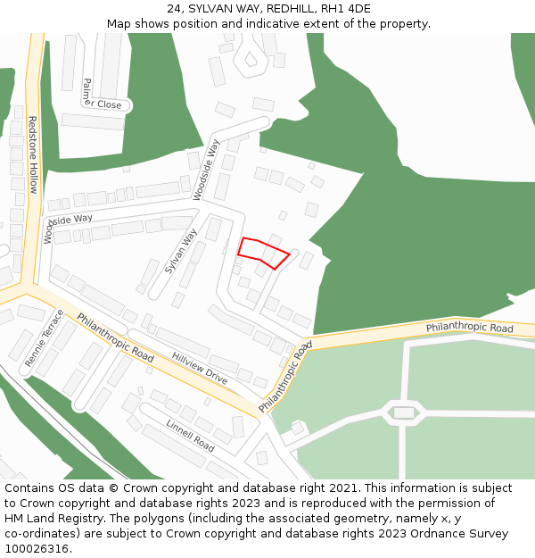 24, SYLVAN WAY, REDHILL, RH1 4DE: Location map and indicative extent of plot