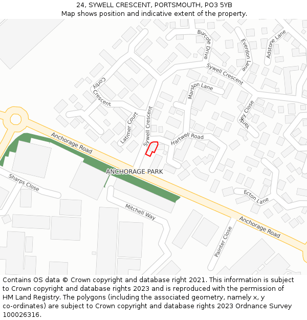 24, SYWELL CRESCENT, PORTSMOUTH, PO3 5YB: Location map and indicative extent of plot