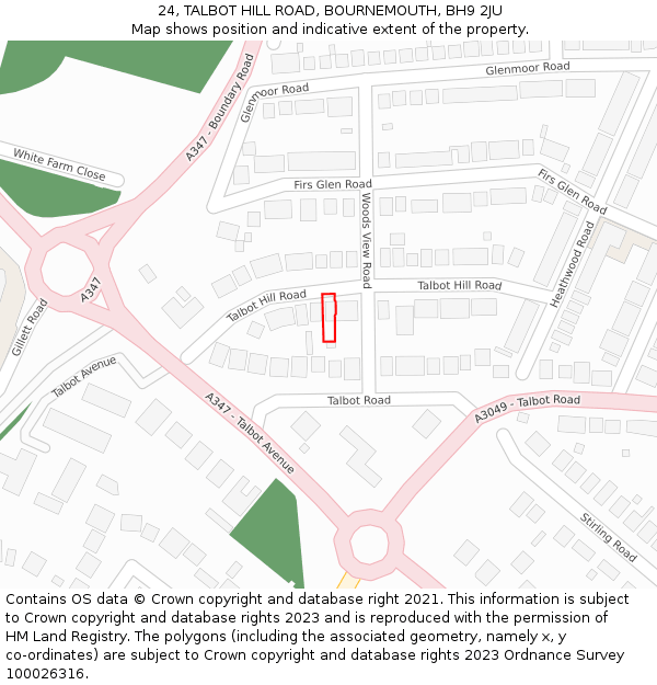 24, TALBOT HILL ROAD, BOURNEMOUTH, BH9 2JU: Location map and indicative extent of plot