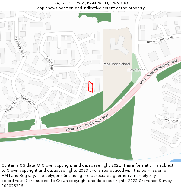 24, TALBOT WAY, NANTWICH, CW5 7RQ: Location map and indicative extent of plot