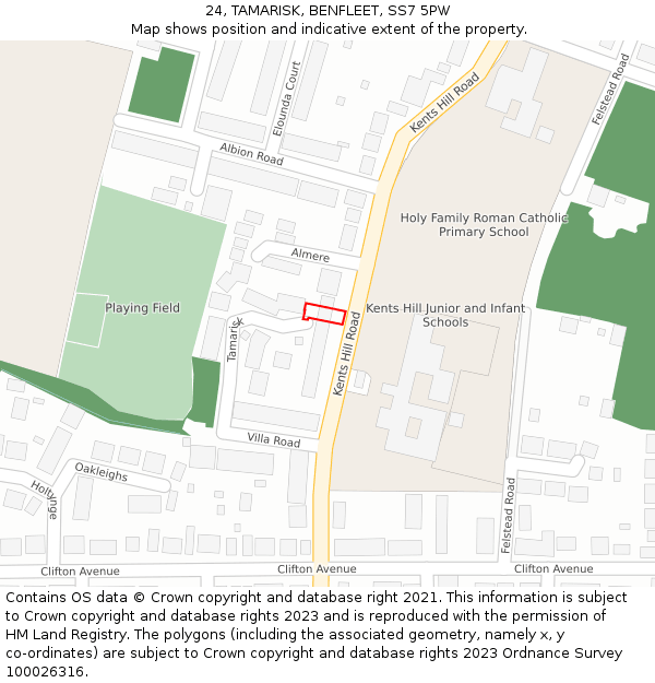 24, TAMARISK, BENFLEET, SS7 5PW: Location map and indicative extent of plot