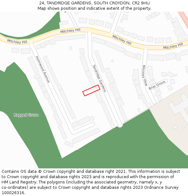 24, TANDRIDGE GARDENS, SOUTH CROYDON, CR2 9HU: Location map and indicative extent of plot