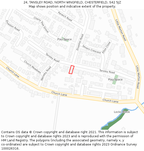 24, TANSLEY ROAD, NORTH WINGFIELD, CHESTERFIELD, S42 5JZ: Location map and indicative extent of plot