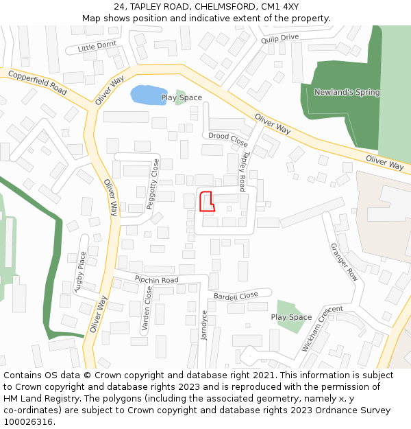 24, TAPLEY ROAD, CHELMSFORD, CM1 4XY: Location map and indicative extent of plot