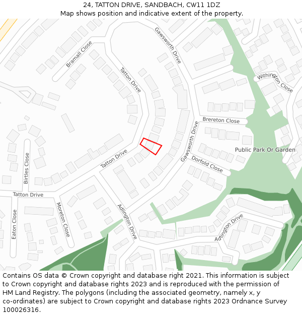 24, TATTON DRIVE, SANDBACH, CW11 1DZ: Location map and indicative extent of plot